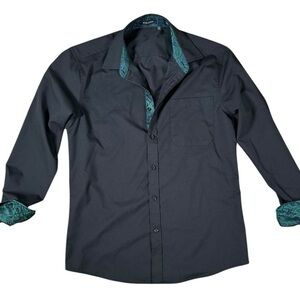 Hisdern Men’s Button Down Dress Shirt Black and Green Size Small